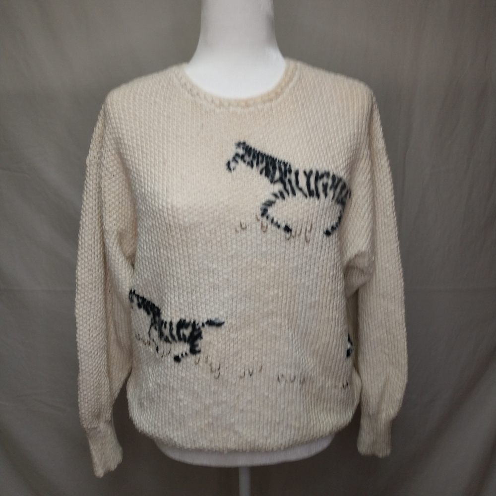 Fun vintage 1980s Ivory Sweater with Zebras